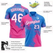 Load image into Gallery viewer, Custom Powder Blue White-Pink Distressed Scratch Brush Stroke Performance Polo Shirt