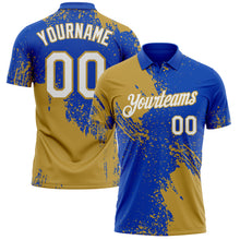Load image into Gallery viewer, Custom Thunder Blue White-Old Gold Distressed Scratch Brush Stroke Performance Polo Shirt