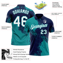 Load image into Gallery viewer, Custom Navy White-Teal Distressed Scratch Brush Stroke Performance Polo Shirt