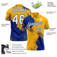 Load image into Gallery viewer, Custom Gold White-Royal Distressed Scratch Brush Stroke Performance Polo Shirt