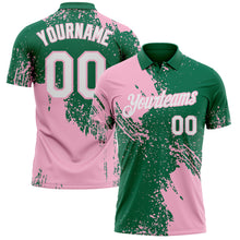 Charger l'image dans la galerie, Custom Kelly Green White-Light Pink Distressed Scratch Brush Stroke Performance Polo Shirt