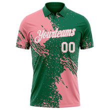Laden Sie das Bild in den Galerie-Viewer, Custom Kelly Green White-Medium Pink Distressed Scratch Brush Stroke Performance Polo Shirt
