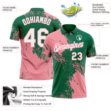 Laden Sie das Bild in den Galerie-Viewer, Custom Kelly Green White-Medium Pink Distressed Scratch Brush Stroke Performance Polo Shirt