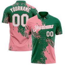 Laden Sie das Bild in den Galerie-Viewer, Custom Kelly Green White-Medium Pink Distressed Scratch Brush Stroke Performance Polo Shirt