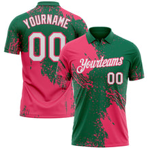 Charger l'image dans la galerie, Custom Kelly Green White-Neon Pink Distressed Scratch Brush Stroke Performance Polo Shirt
