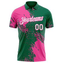 Charger l'image dans la galerie, Custom Kelly Green White-Pink Distressed Scratch Brush Stroke Performance Polo Shirt