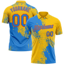 Laden Sie das Bild in den Galerie-Viewer, Custom Yellow Powder Blue-Orange Distressed Scratch Brush Stroke Performance Polo Shirt