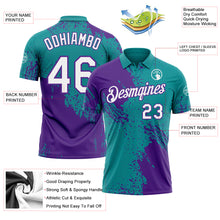 Laden Sie das Bild in den Galerie-Viewer, Custom Teal White-Purple Distressed Scratch Brush Stroke Performance Polo Shirt