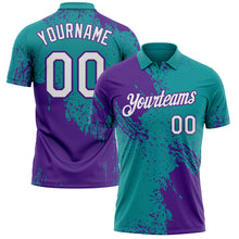 Laden Sie das Bild in den Galerie-Viewer, Custom Teal White-Purple Distressed Scratch Brush Stroke Performance Polo Shirt