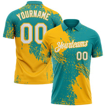 Laden Sie das Bild in den Galerie-Viewer, Custom Teal White-Gold Distressed Scratch Brush Stroke Performance Polo Shirt