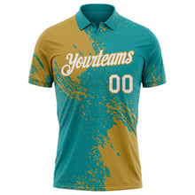 Load image into Gallery viewer, Custom Teal White-Old Gold Distressed Scratch Brush Stroke Performance Polo Shirt