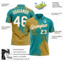 Load image into Gallery viewer, Custom Teal White-Old Gold Distressed Scratch Brush Stroke Performance Polo Shirt