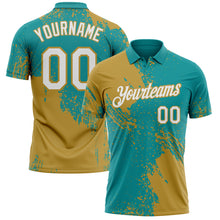 Load image into Gallery viewer, Custom Teal White-Old Gold Distressed Scratch Brush Stroke Performance Polo Shirt