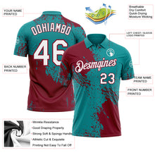 Load image into Gallery viewer, Custom Teal White-Crimson Distressed Scratch Brush Stroke Performance Polo Shirt