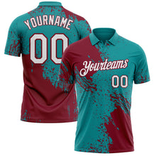 Load image into Gallery viewer, Custom Teal White-Crimson Distressed Scratch Brush Stroke Performance Polo Shirt
