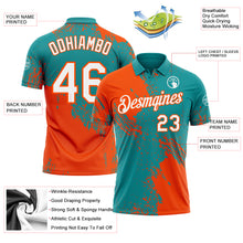 Load image into Gallery viewer, Custom Teal White-Orange Distressed Scratch Brush Stroke Performance Polo Shirt
