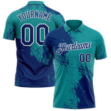 Laden Sie das Bild in den Galerie-Viewer, Custom Teal US Navy Blue-White Distressed Scratch Brush Stroke Performance Polo Shirt