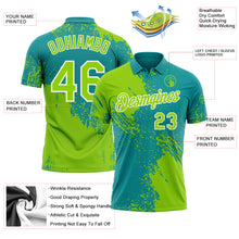 Laden Sie das Bild in den Galerie-Viewer, Custom Teal Neon Green-White Distressed Scratch Brush Stroke Performance Polo Shirt