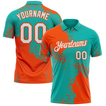 Laden Sie das Bild in den Galerie-Viewer, Custom Aqua White-Orange Distressed Scratch Brush Stroke Performance Polo Shirt