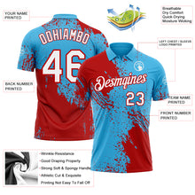 Load image into Gallery viewer, Custom Sky Blue White-Red Distressed Scratch Brush Stroke Performance Polo Shirt