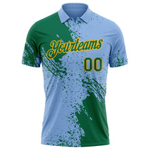 Laden Sie das Bild in den Galerie-Viewer, Custom Light Blue Kelly Green-Gold Distressed Scratch Brush Stroke Performance Polo Shirt