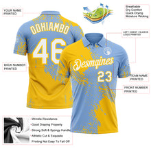 Load image into Gallery viewer, Custom Light Blue White-Yellow Distressed Scratch Brush Stroke Performance Polo Shirt