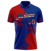 Laden Sie das Bild in den Galerie-Viewer, Custom Royal USA Flag Red-Black Distressed Scratch Brush Stroke Performance Polo Shirt