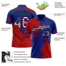Laden Sie das Bild in den Galerie-Viewer, Custom Royal USA Flag Red-Black Distressed Scratch Brush Stroke Performance Polo Shirt