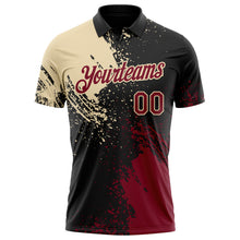 Загрузить изображение в средство просмотра галереи, Custom Black Crimson-Cream Distressed Scratch Brush Stroke Performance Polo Shirt
