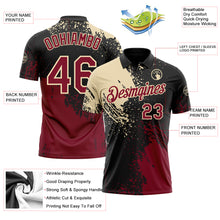 Загрузить изображение в средство просмотра галереи, Custom Black Crimson-Cream Distressed Scratch Brush Stroke Performance Polo Shirt