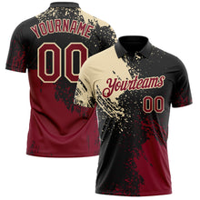 Загрузить изображение в средство просмотра галереи, Custom Black Crimson-Cream Distressed Scratch Brush Stroke Performance Polo Shirt