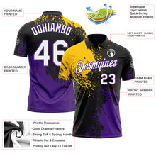 Load image into Gallery viewer, Custom Black White Yellow-Purple Distressed Scratch Brush Stroke Performance Polo Shirt