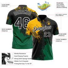 Load image into Gallery viewer, Custom Black Gold Kelly Green-White Distressed Scratch Brush Stroke Performance Polo Shirt