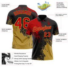 Load image into Gallery viewer, Custom Black Red-Old Gold Distressed Scratch Brush Stroke Performance Polo Shirt