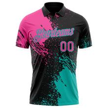 Laden Sie das Bild in den Galerie-Viewer, Custom Black Pink-Aqua Distressed Scratch Brush Stroke Performance Polo Shirt