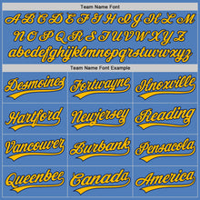 Laden Sie das Bild in den Galerie-Viewer, Custom Powder Blue Navy-Gold Authentic Baseball Jersey