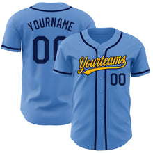Laden Sie das Bild in den Galerie-Viewer, Custom Powder Blue Navy-Gold Authentic Baseball Jersey