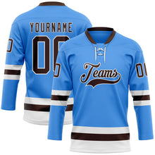 Charger l'image dans la galerie, Custom Sky Blue Brown-White Hockey Lace Neck Jersey