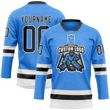 Load image into Gallery viewer, Custom Sky Blue Black-White Hockey Lace Neck Jersey