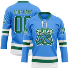 Load image into Gallery viewer, Custom Sky Blue Kelly Green-White Hockey Lace Neck Jersey