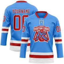 Charger l'image dans la galerie, Custom Sky Blue Red-White Hockey Lace Neck Jersey