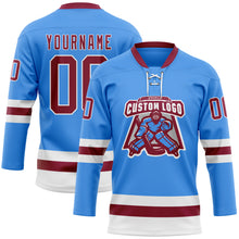 Charger l'image dans la galerie, Custom Sky Blue Maroon-White Hockey Lace Neck Jersey