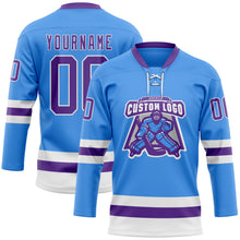 Загрузить изображение в средство просмотра галереи, Custom Sky Blue Purple-White Hockey Lace Neck Jersey