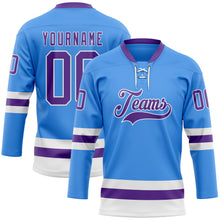 Загрузить изображение в средство просмотра галереи, Custom Sky Blue Purple-White Hockey Lace Neck Jersey