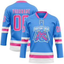 Charger l'image dans la galerie, Custom Sky Blue Pink-White Hockey Lace Neck Jersey