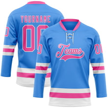 Charger l'image dans la galerie, Custom Sky Blue Pink-White Hockey Lace Neck Jersey