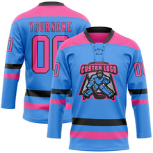 Загрузить изображение в средство просмотра галереи, Custom Sky Blue Pink-Black Hockey Lace Neck Jersey