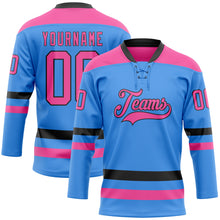 Загрузить изображение в средство просмотра галереи, Custom Sky Blue Pink-Black Hockey Lace Neck Jersey