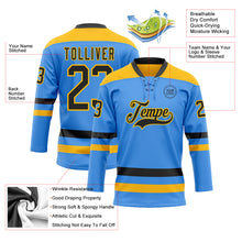 Load image into Gallery viewer, Custom Sky Blue Black-Gold Hockey Lace Neck Jersey