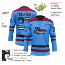 Load image into Gallery viewer, Custom Sky Blue Vintage USA Flag Black-Maroon Hockey Lace Neck Jersey
